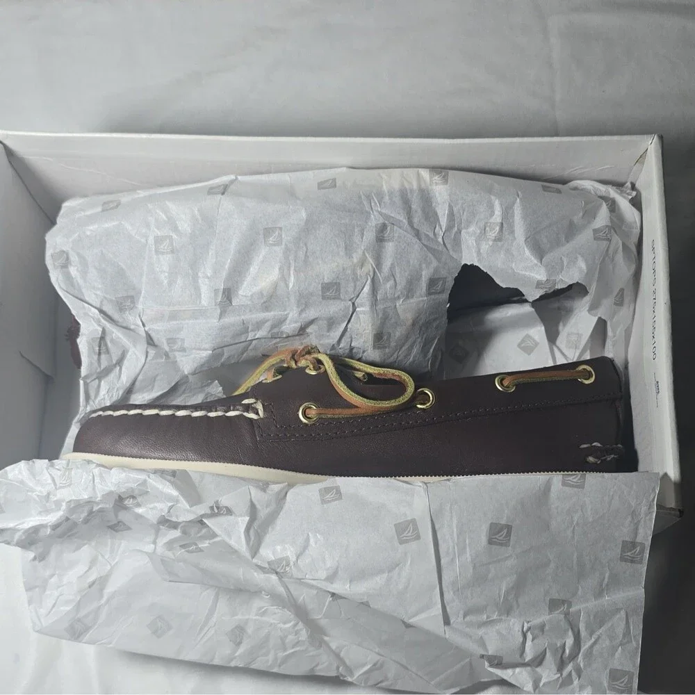 Sperry Top-Sider A/O Womens Brown Leather Boat Shoes 5M Multi-Color Laces New[3J